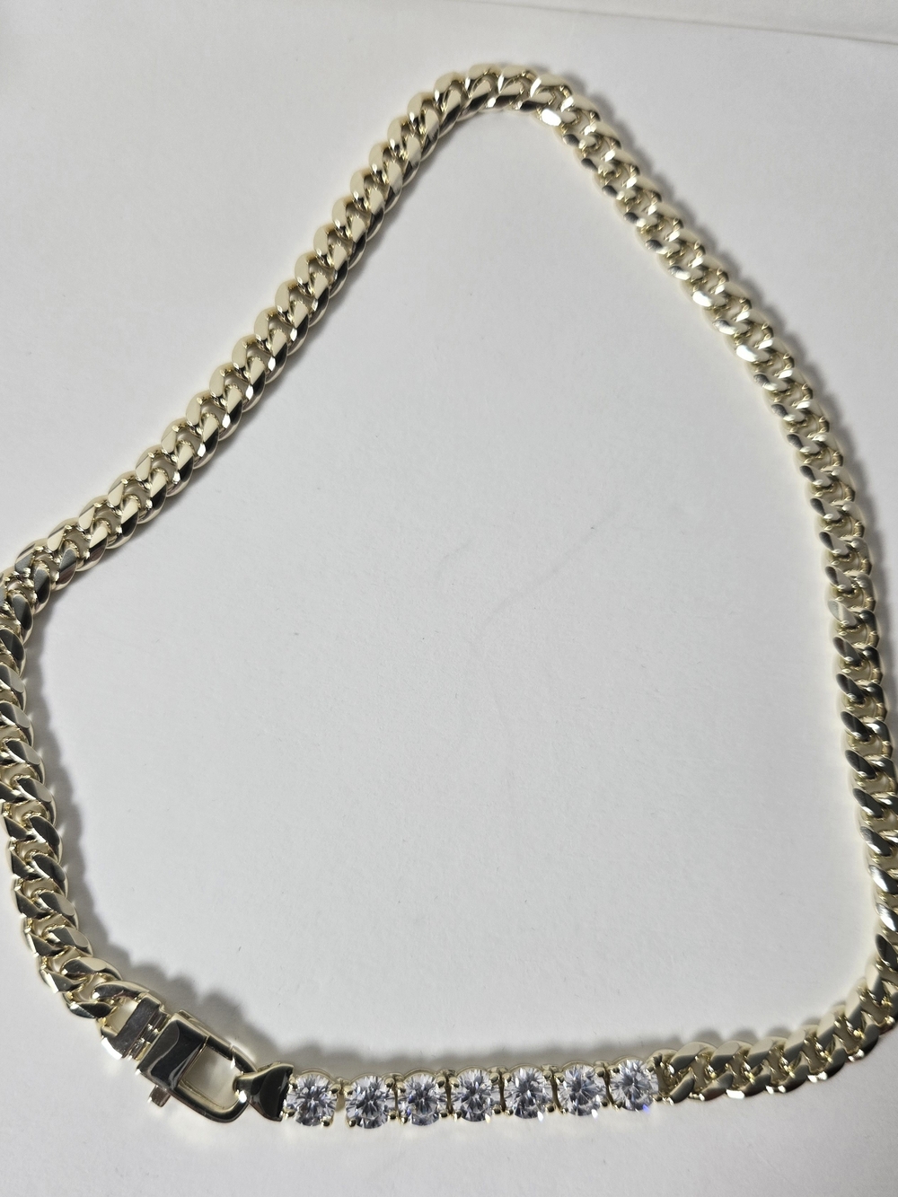 Melinda Maria Gold Tone Cuban Link Necklace with Clear Crystal Row